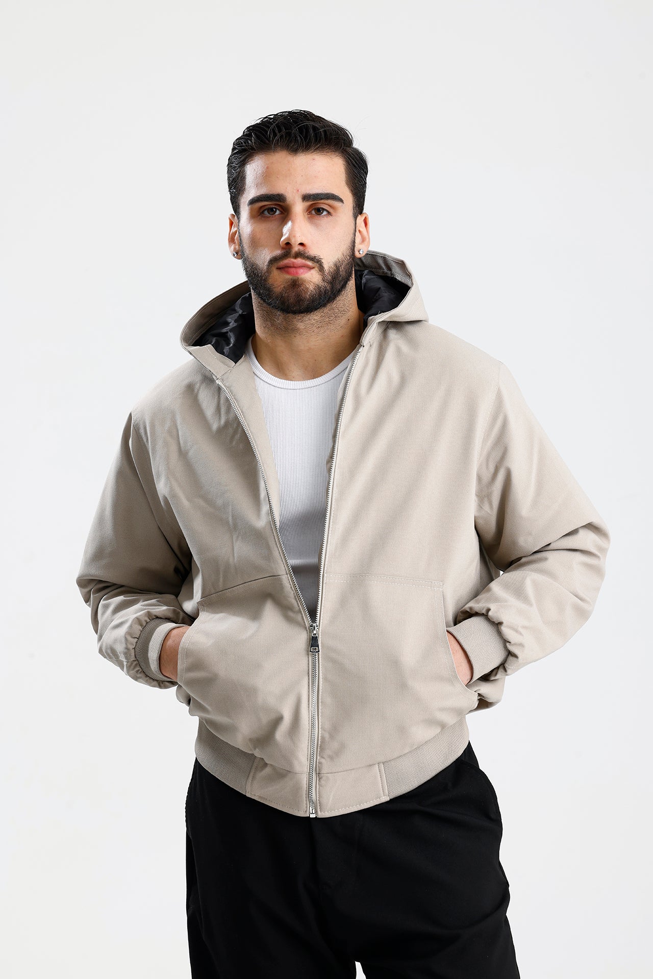 Gabardin Kapüşonlu Oversize Mont