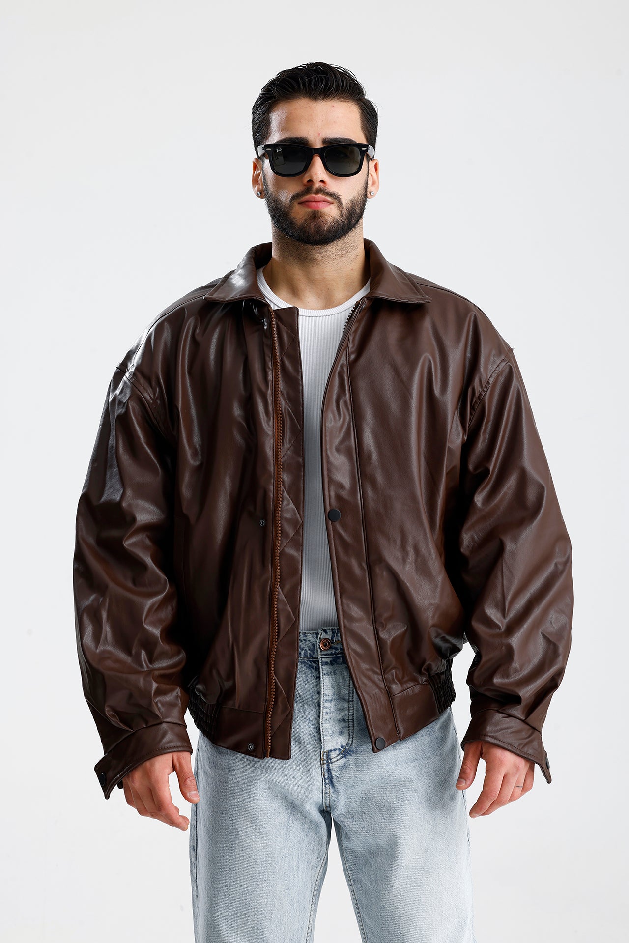 Oversize Bomber Deri Ceket