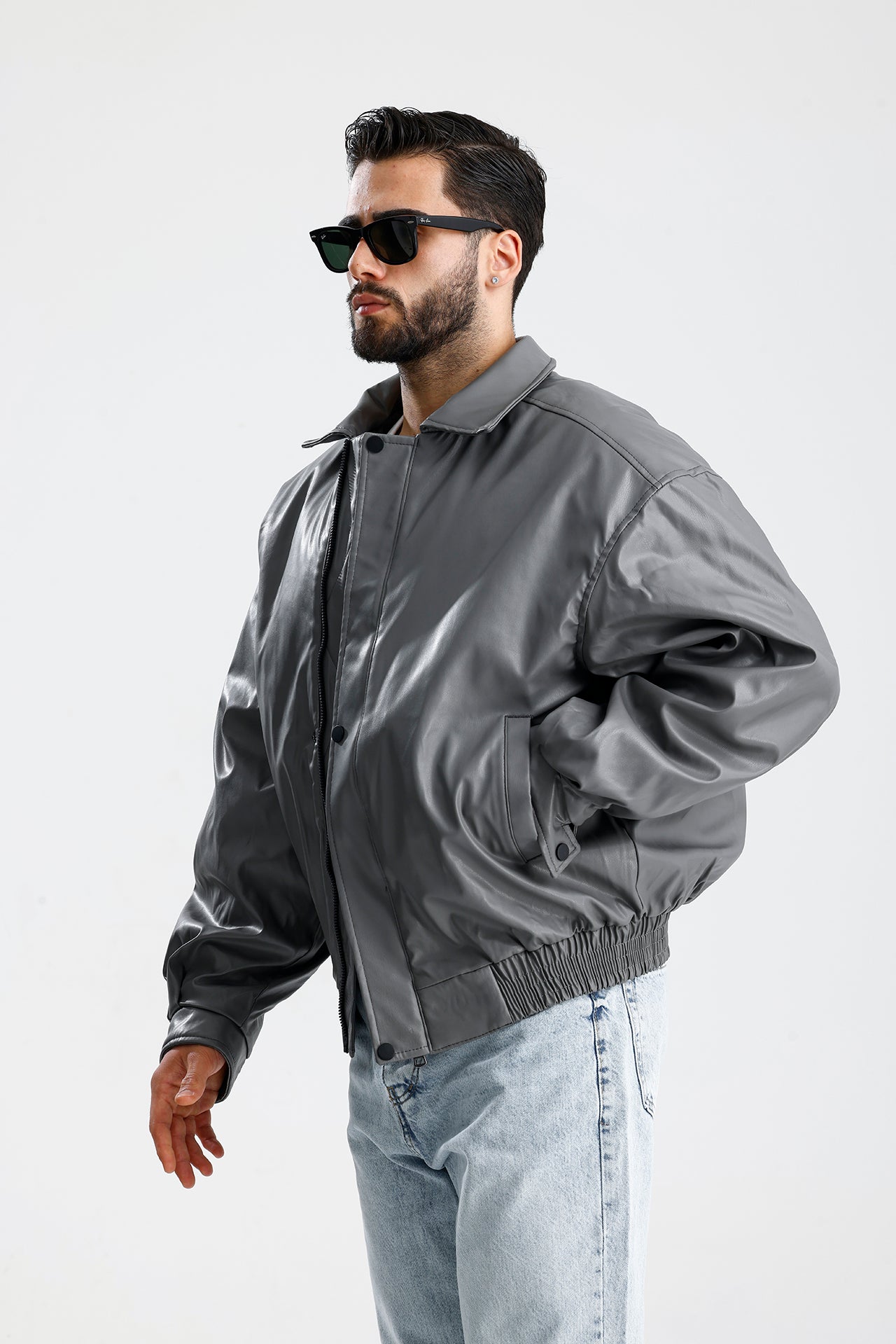Oversize Bomber Deri Ceket