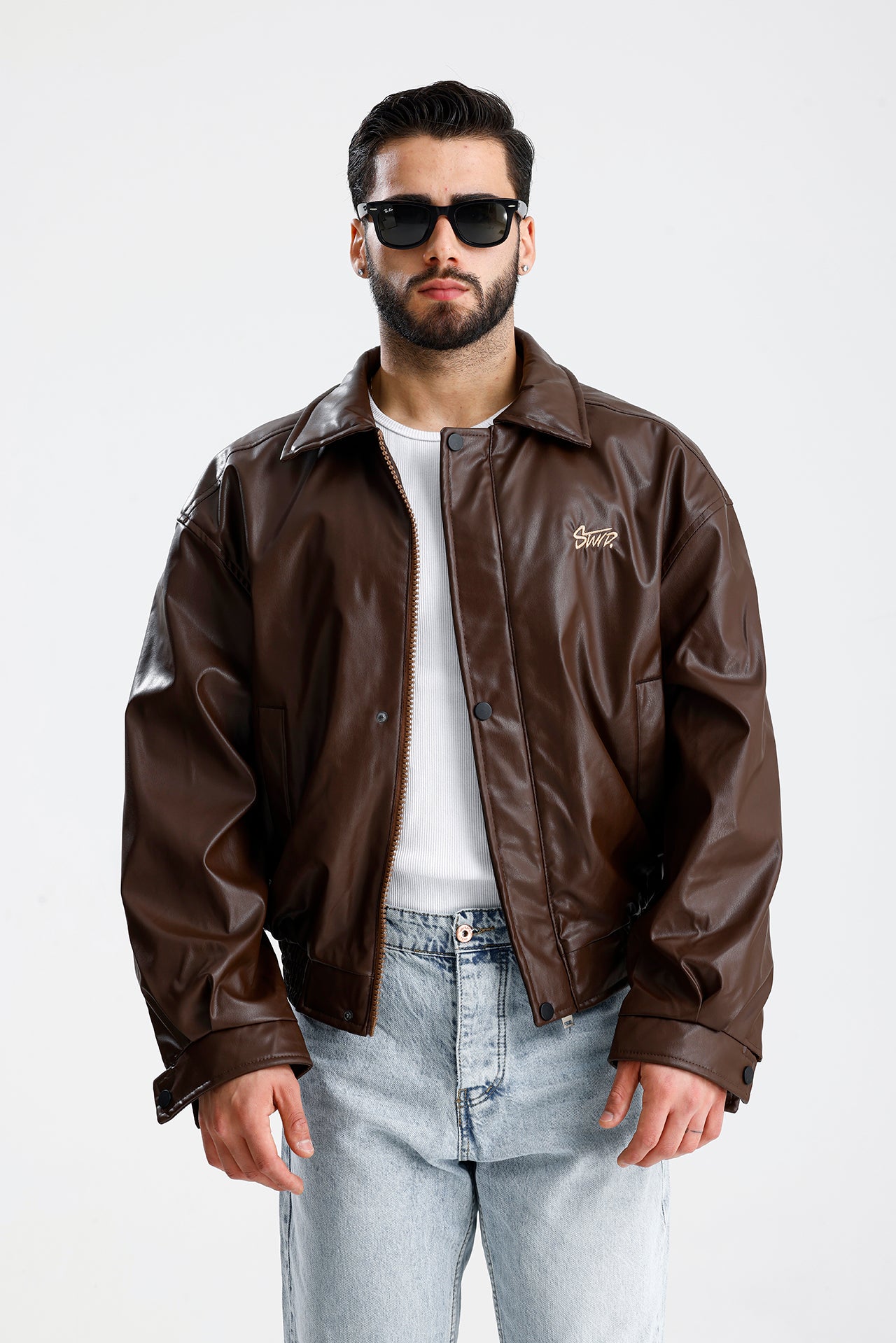 STWD Nakışlı Bomber Deri Ceket