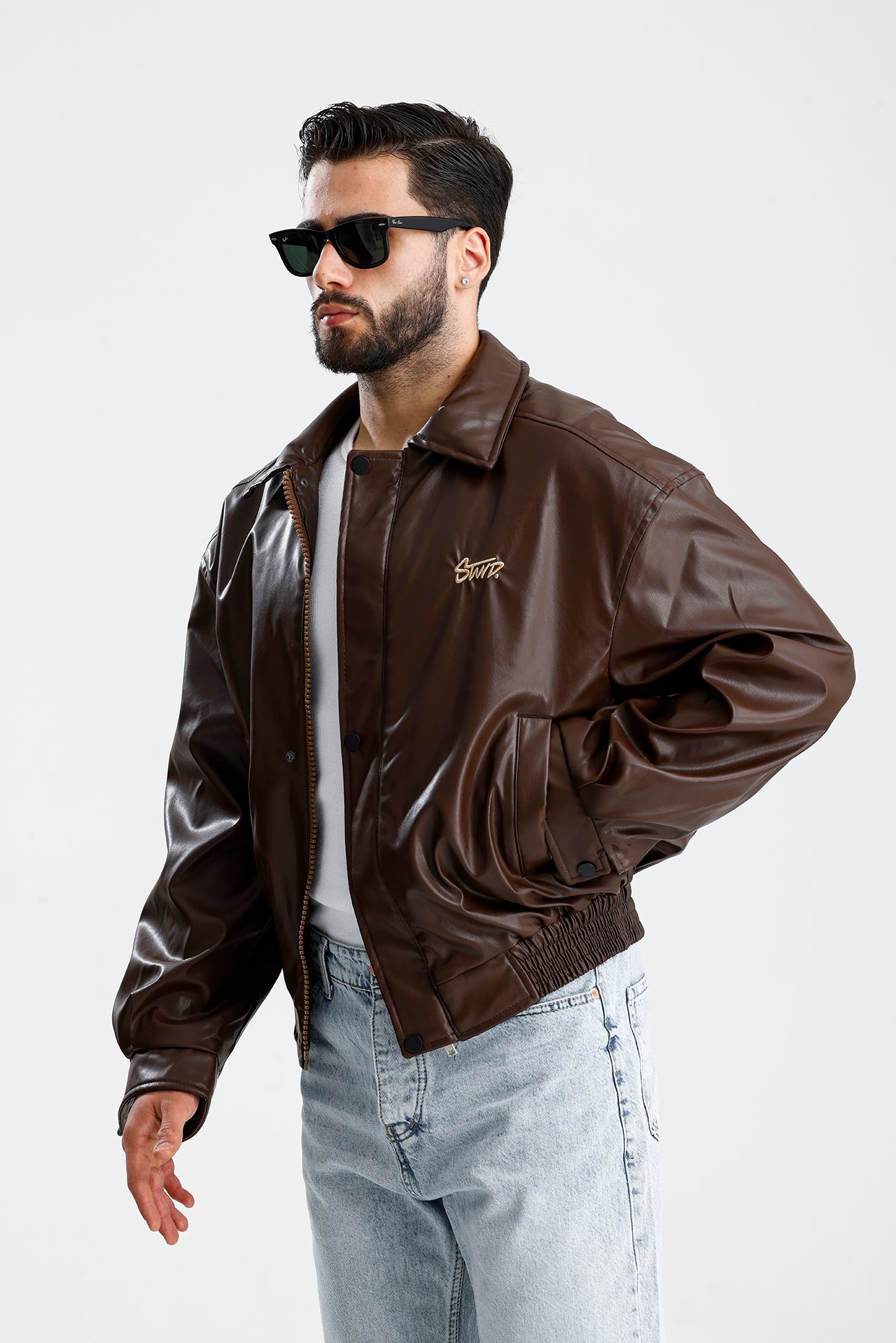 STWD Nakışlı Bomber Deri Ceket