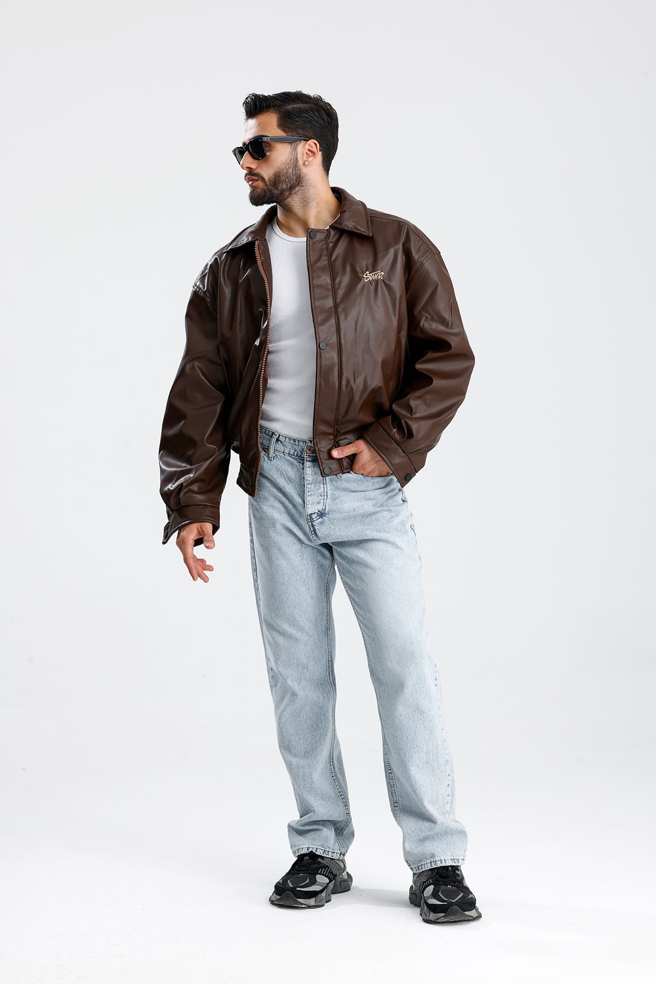 STWD Nakışlı Bomber Deri Ceket