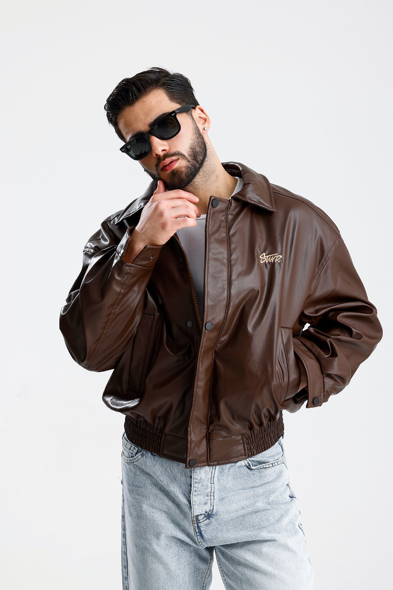 STWD Nakışlı Bomber Deri Ceket