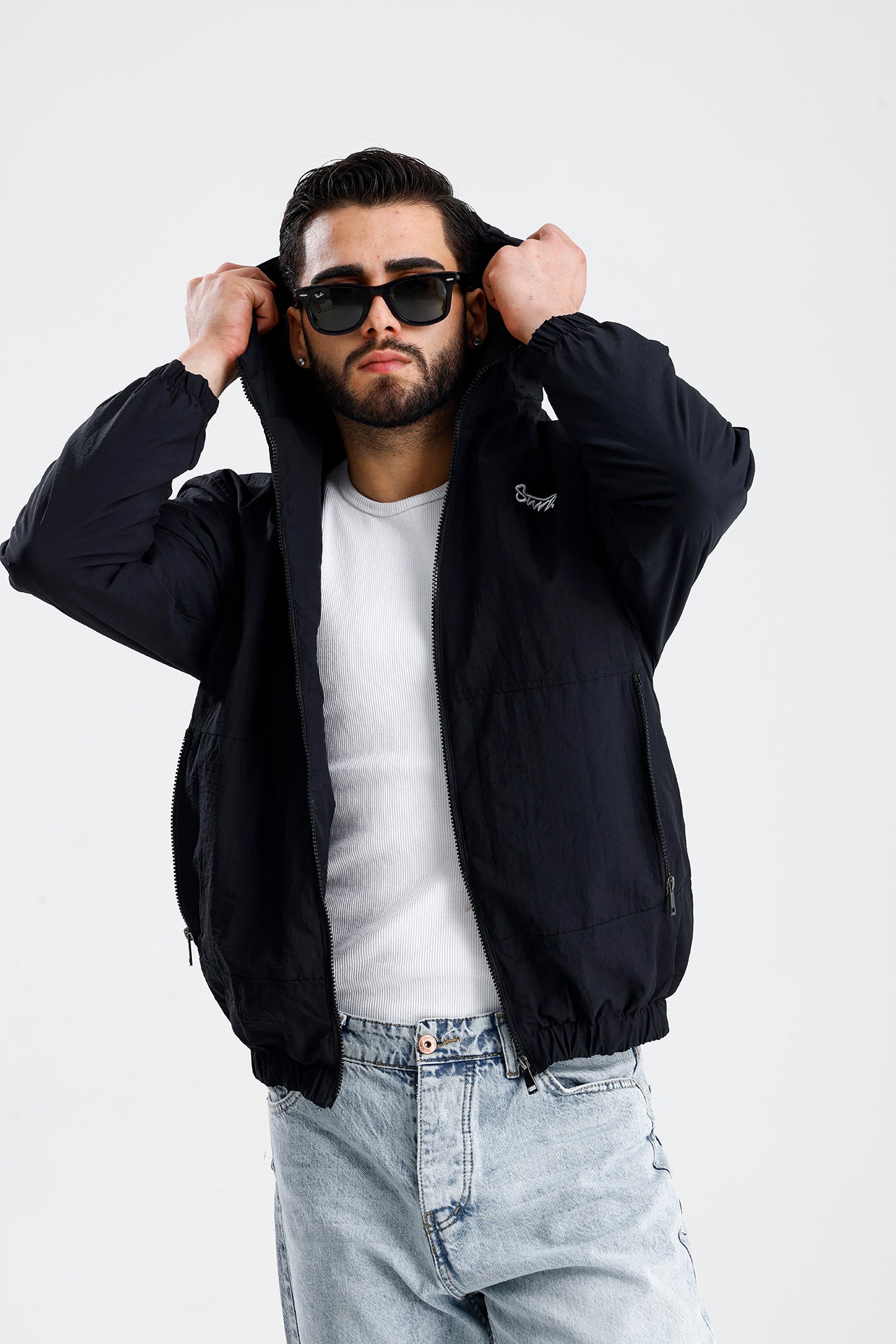 STWD Nakışlı Oversize Yağmurluk Ceket