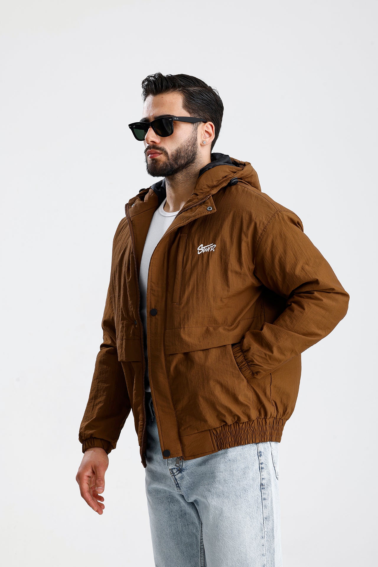 STWD Nakışlı Oversize Yağmurluk Ceket