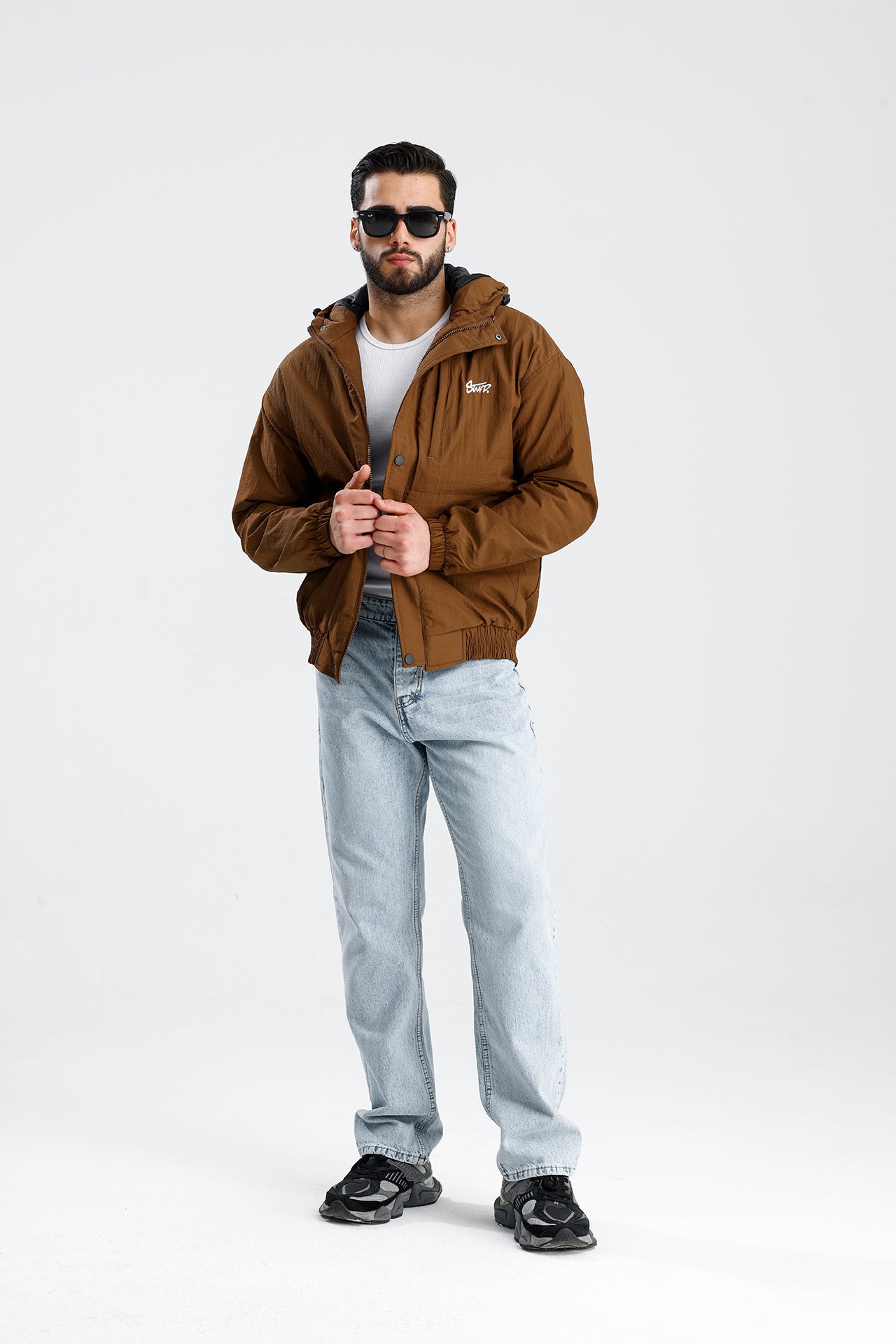 STWD Nakışlı Oversize Yağmurluk Ceket