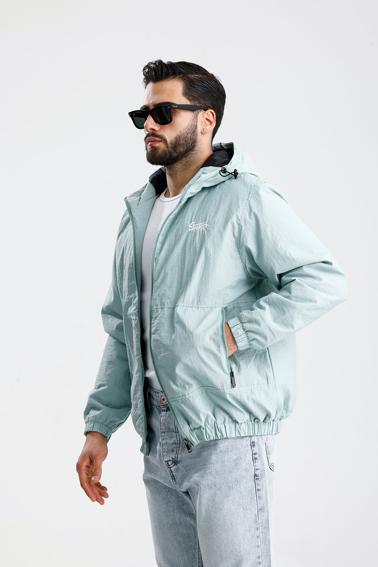 STWD Nakışlı Oversize Yağmurluk Ceket