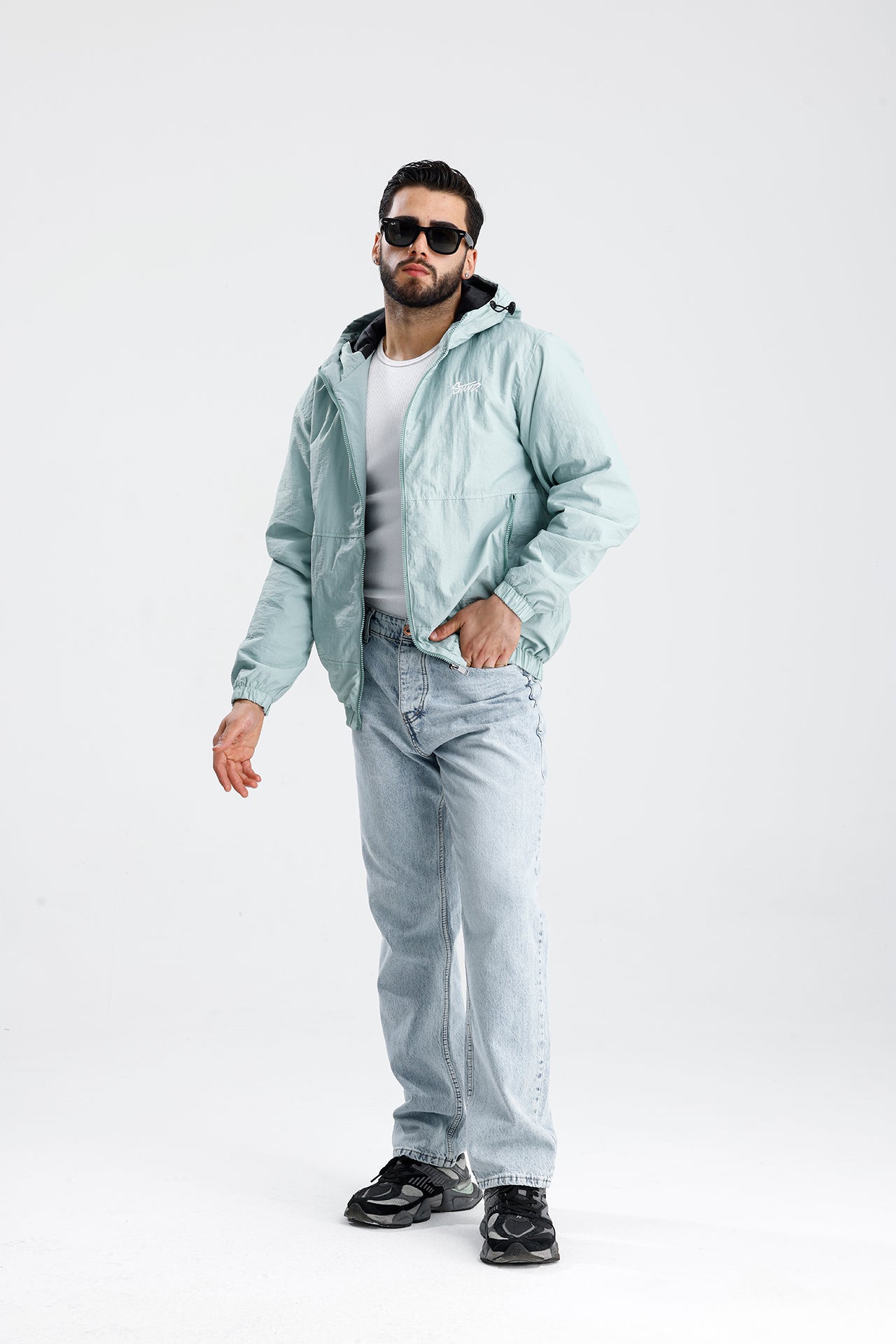 STWD Nakışlı Oversize Yağmurluk Ceket