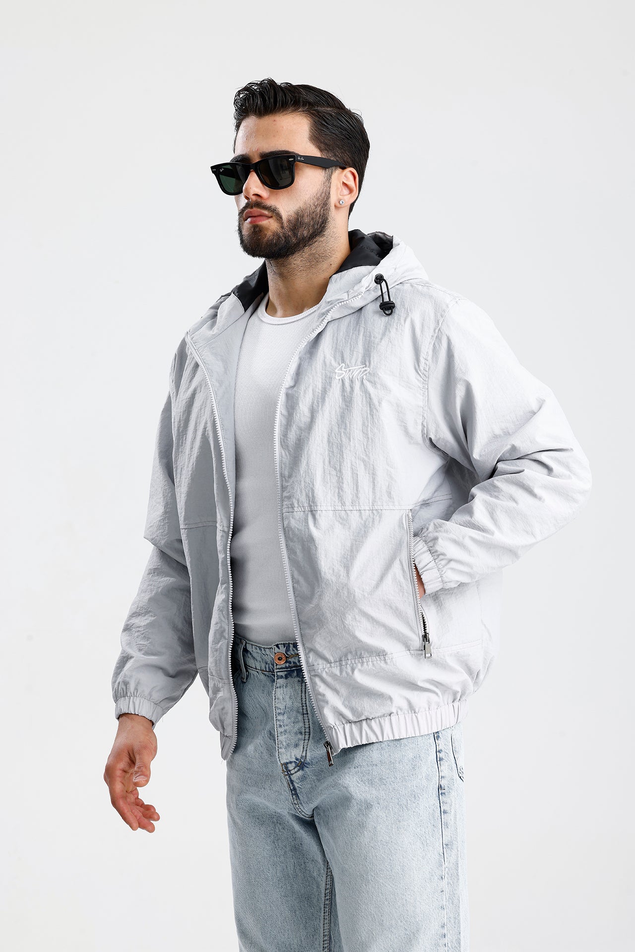 STWD Nakışlı Oversize Yağmurluk Ceket