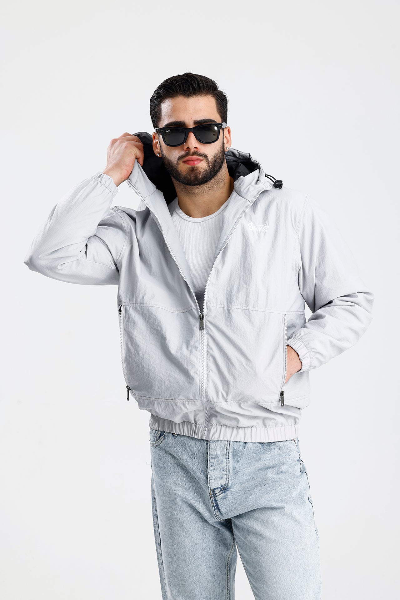 STWD Nakışlı Oversize Yağmurluk Ceket