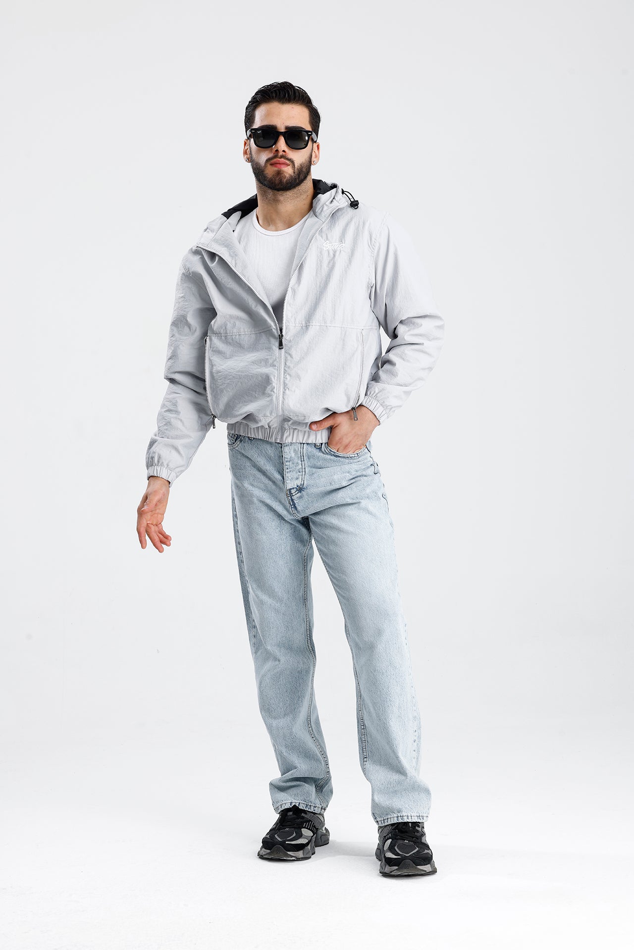 STWD Nakışlı Oversize Yağmurluk Ceket