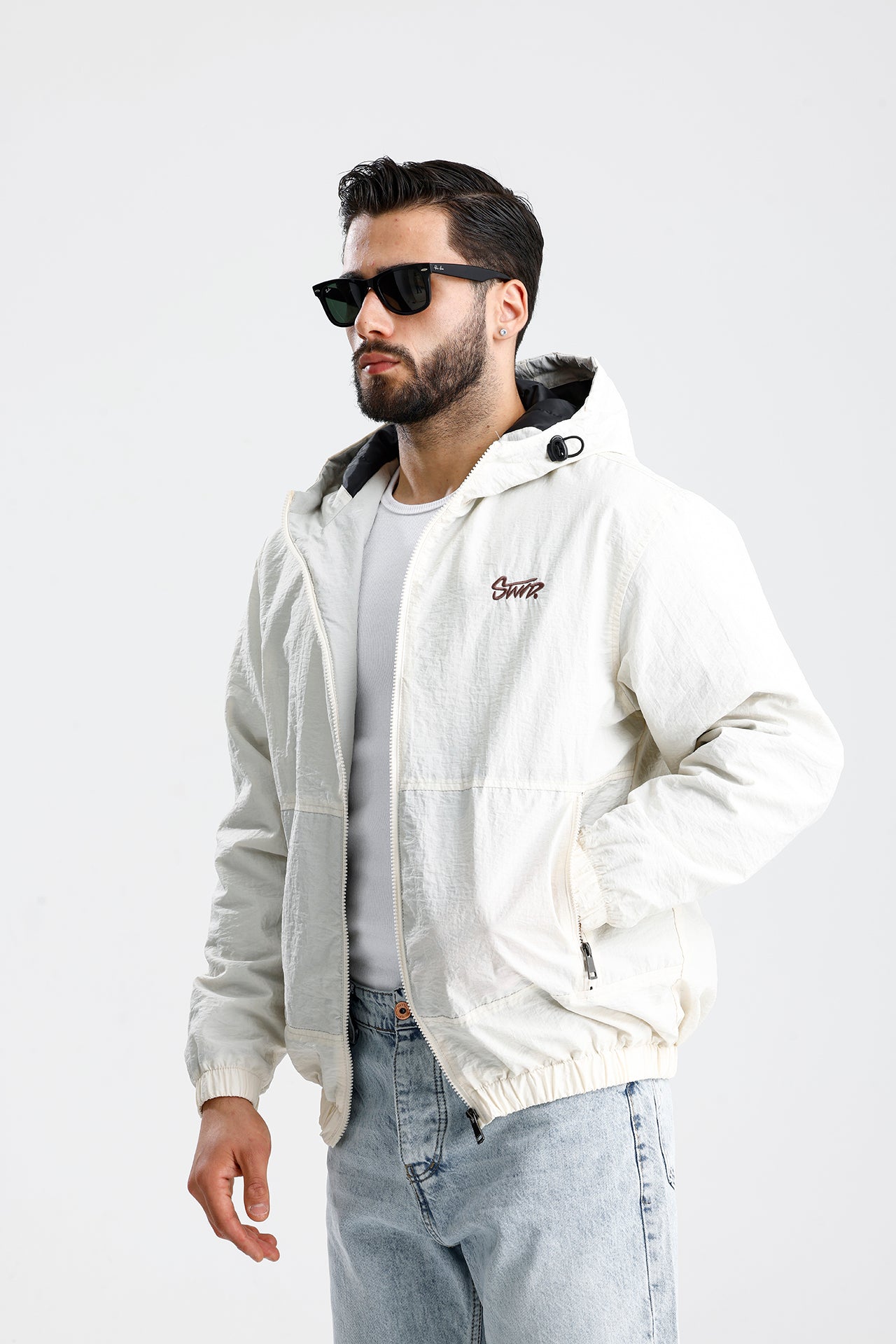 STWD Nakışlı Oversize Yağmurluk Ceket