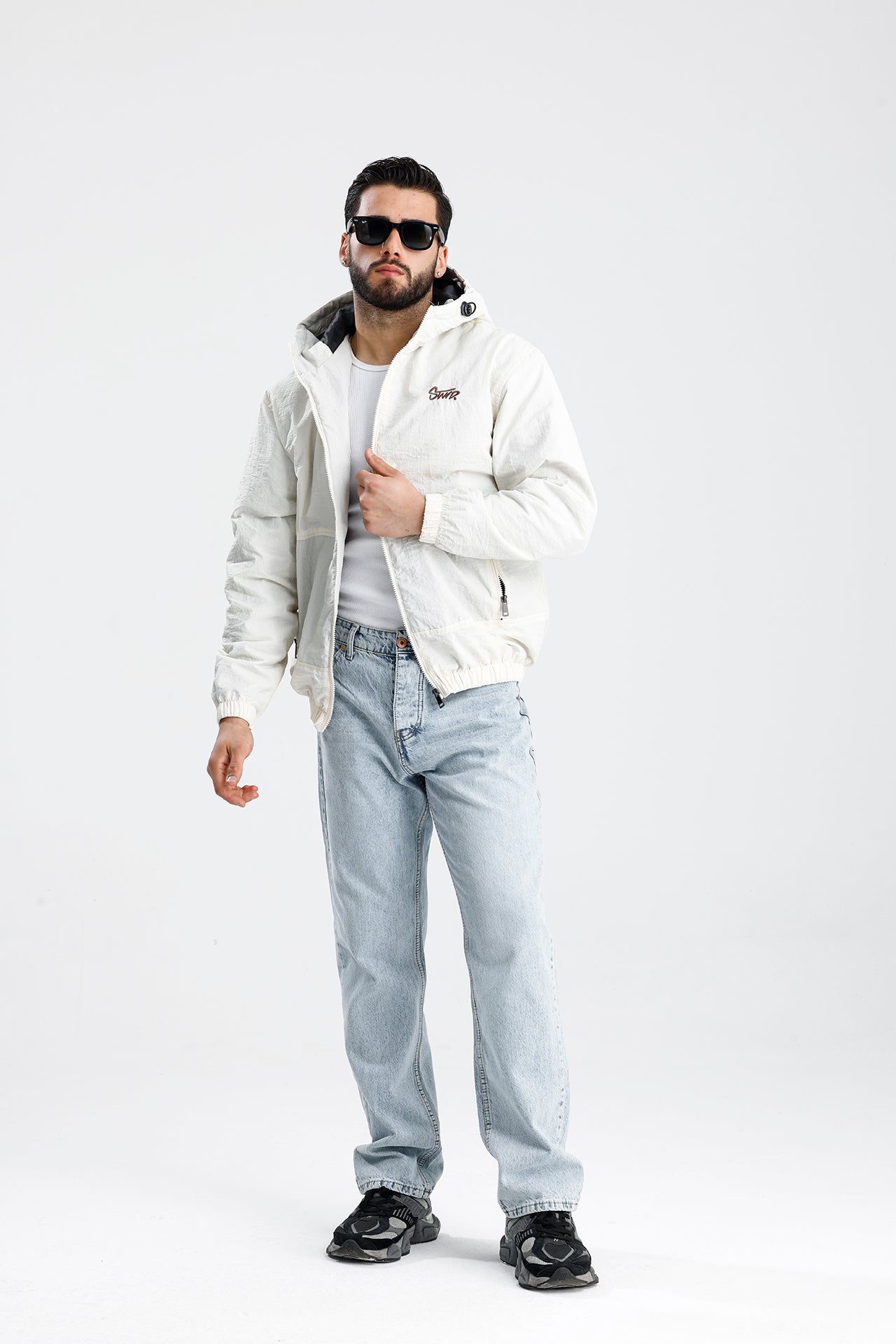 STWD Nakışlı Oversize Yağmurluk Ceket