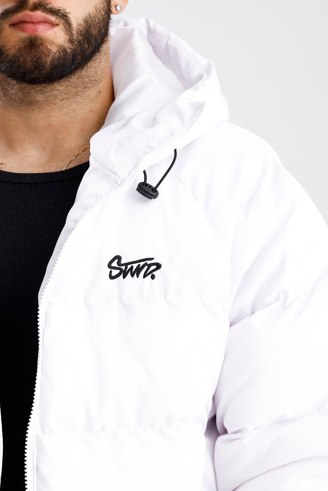 STWD Nakışlı Oversize Kapüşonlu Şişme Mont