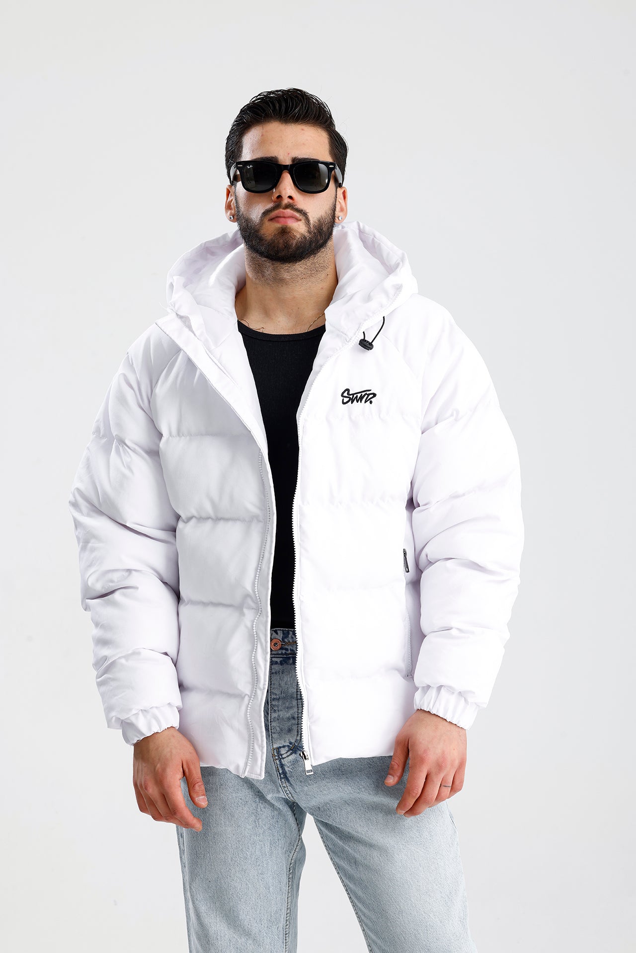 STWD Nakışlı Oversize Kapüşonlu Şişme Mont