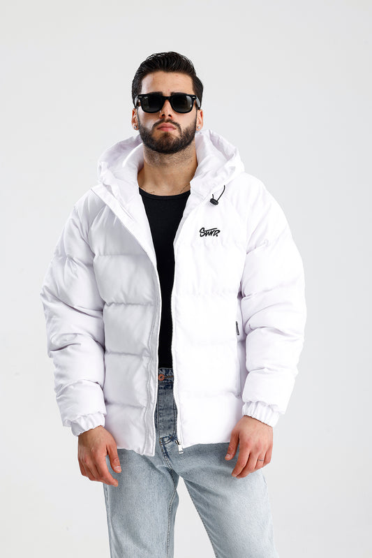 STWD Nakışlı Oversize Kapüşonlu Şişme Mont