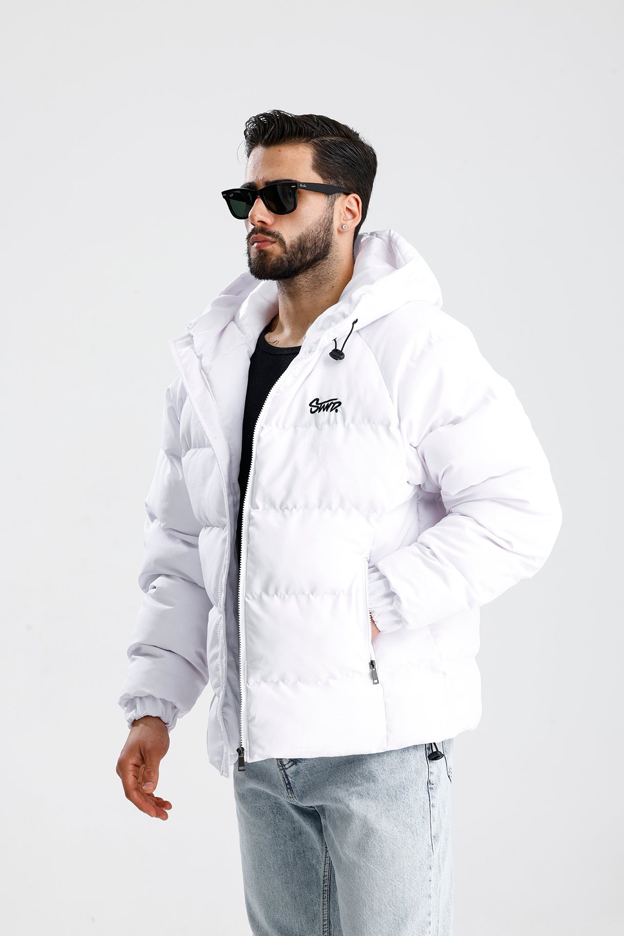 STWD Nakışlı Oversize Kapüşonlu Şişme Mont