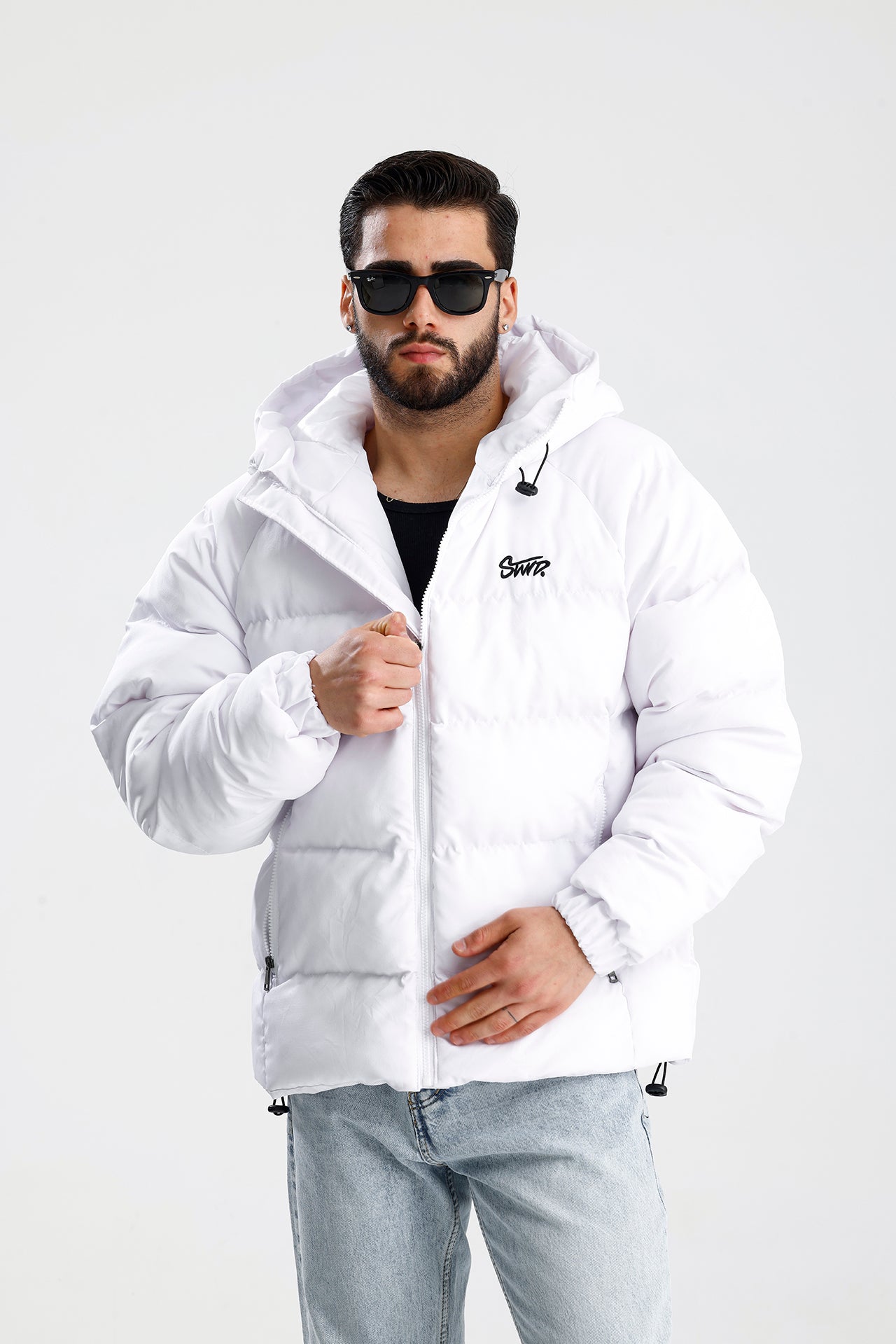 STWD Nakışlı Oversize Kapüşonlu Şişme Mont