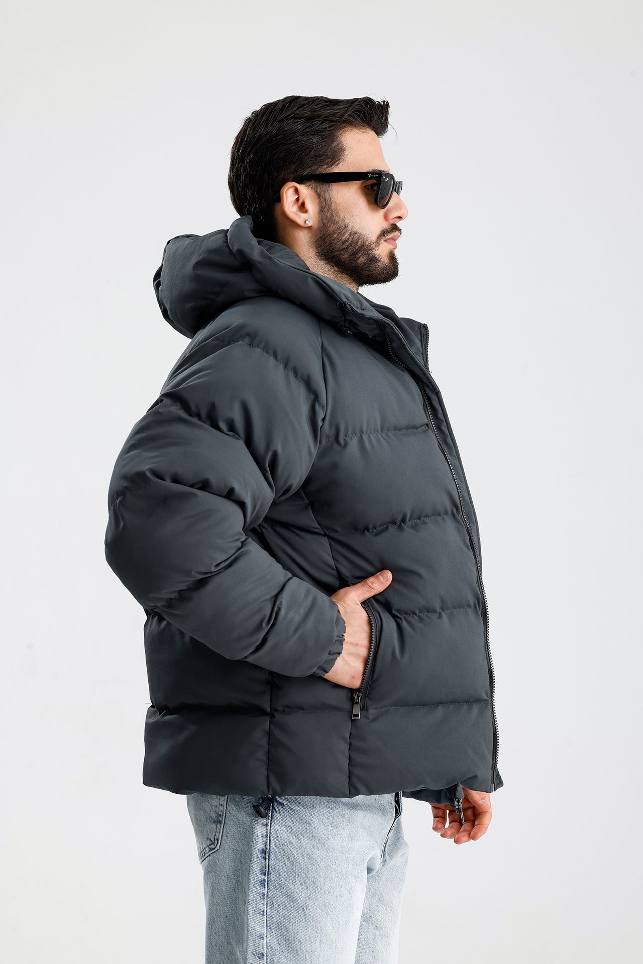 STWD Nakışlı Oversize Kapüşonlu Şişme Mont