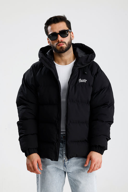 STWD Nakışlı Oversize Kapüşonlu Şişme Mont