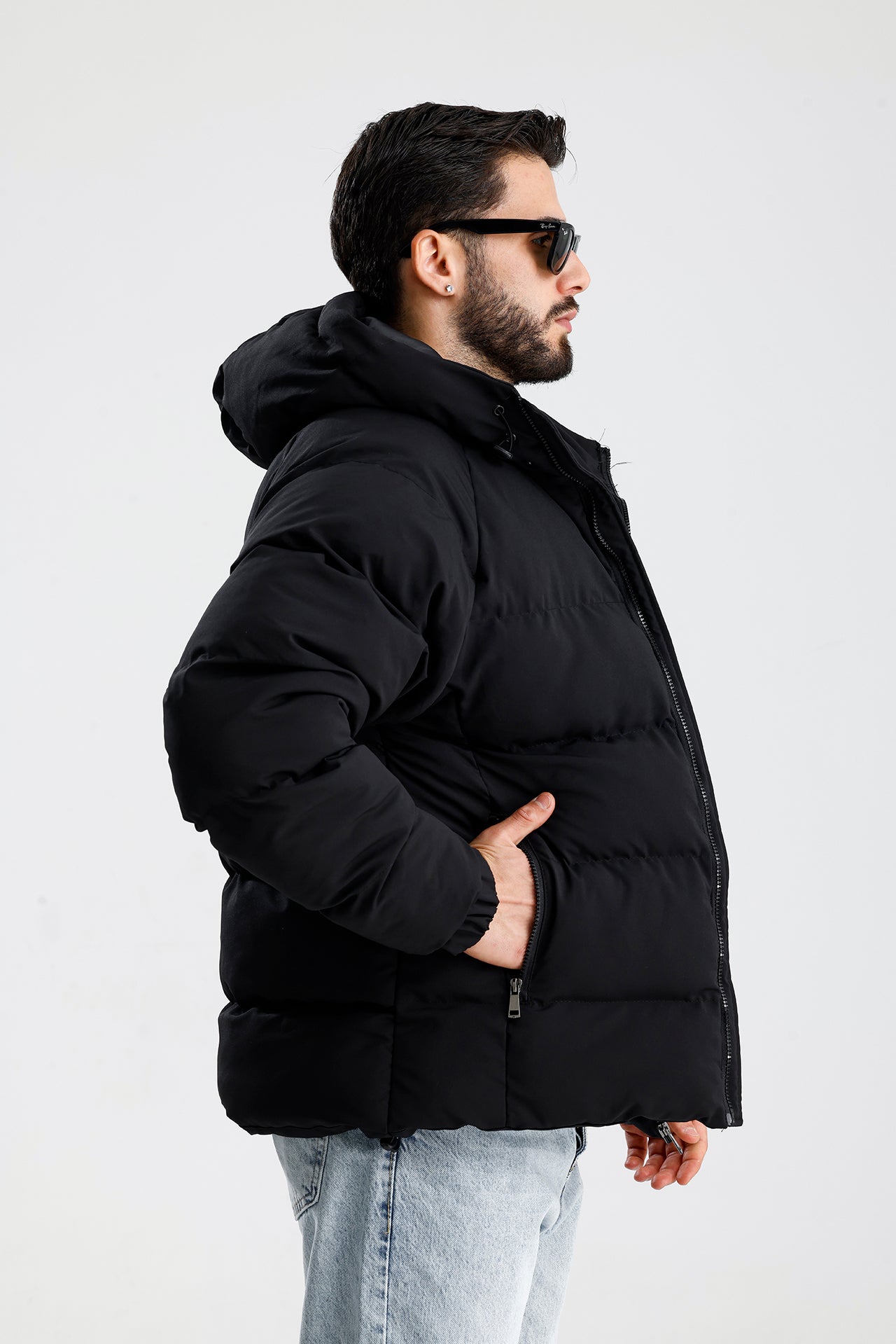 STWD Nakışlı Oversize Kapüşonlu Şişme Mont