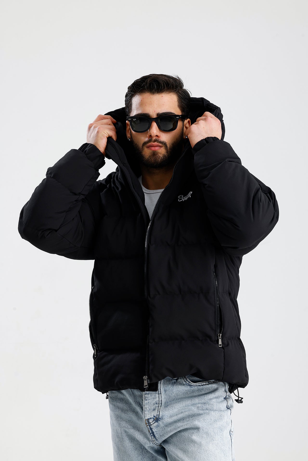 STWD Nakışlı Oversize Kapüşonlu Şişme Mont