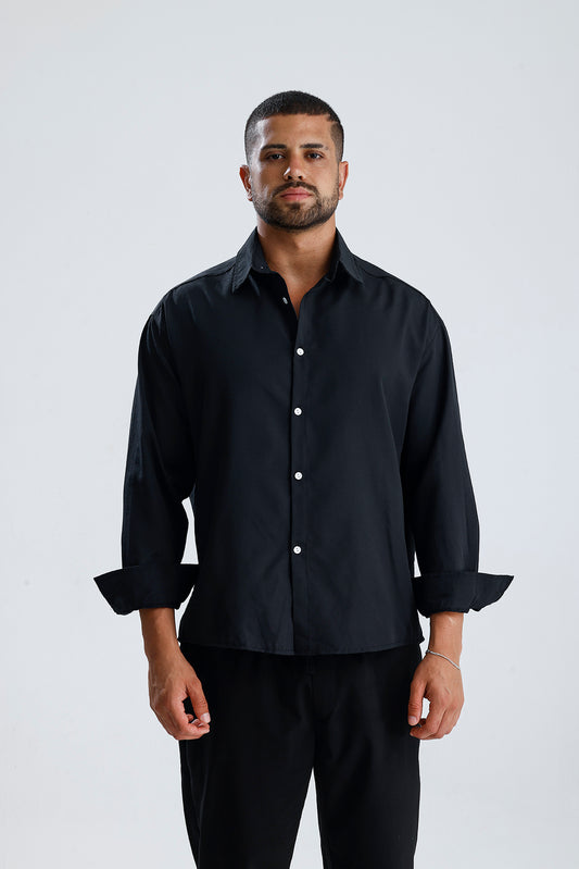 Oversize Fit Dokulu Uzun Kol Gömlek