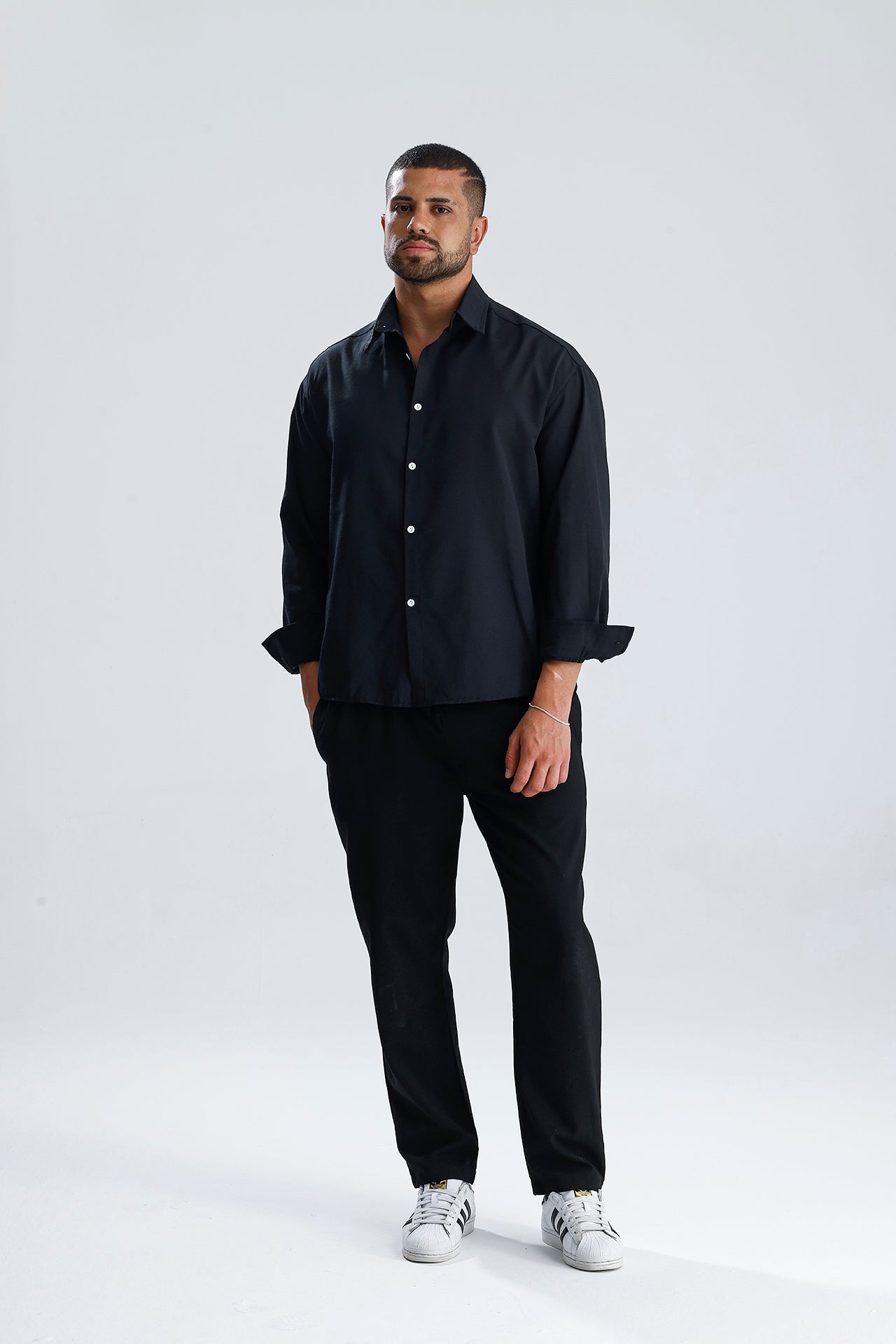 Oversize Fit Dokulu Uzun Kol Gömlek