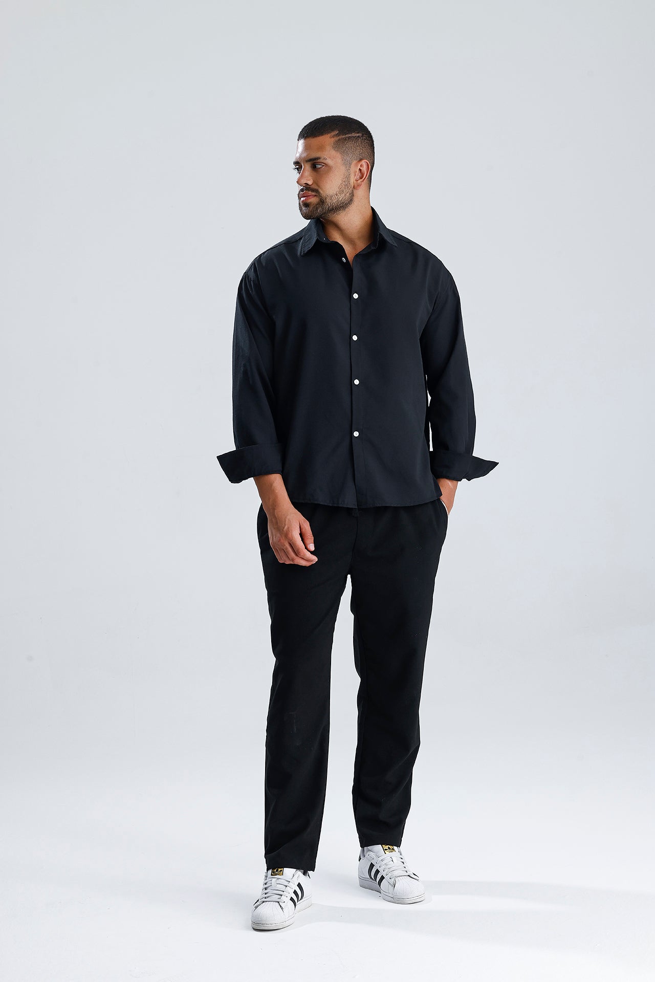 Oversize Fit Dokulu Uzun Kol Gömlek