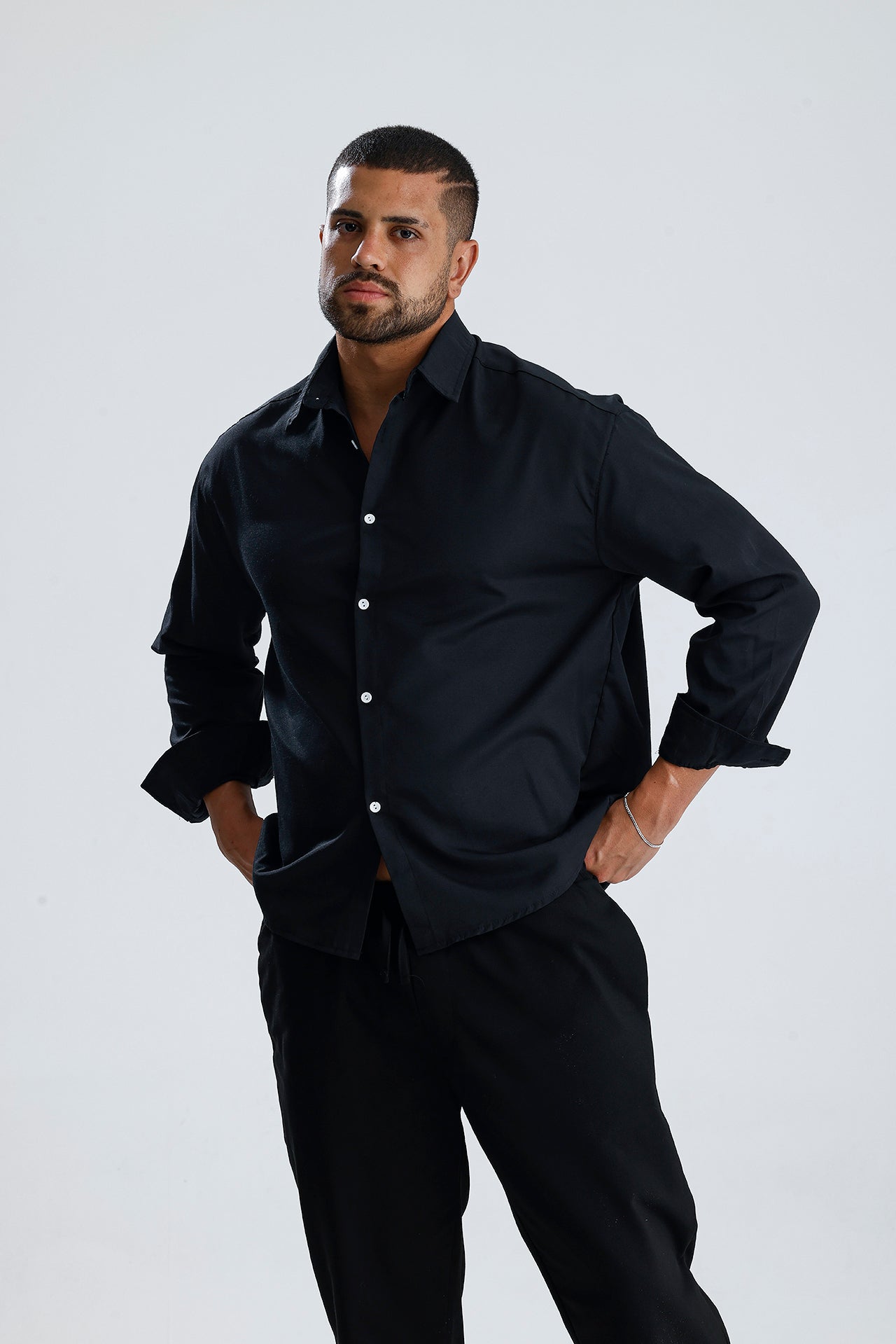 Oversize Fit Dokulu Uzun Kol Gömlek