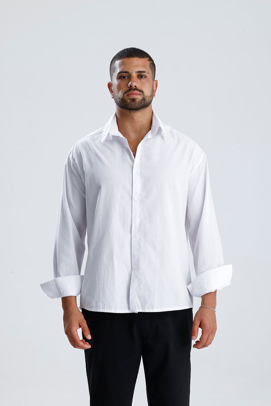 Oversize Fit Dokulu Uzun Kol Gömlek