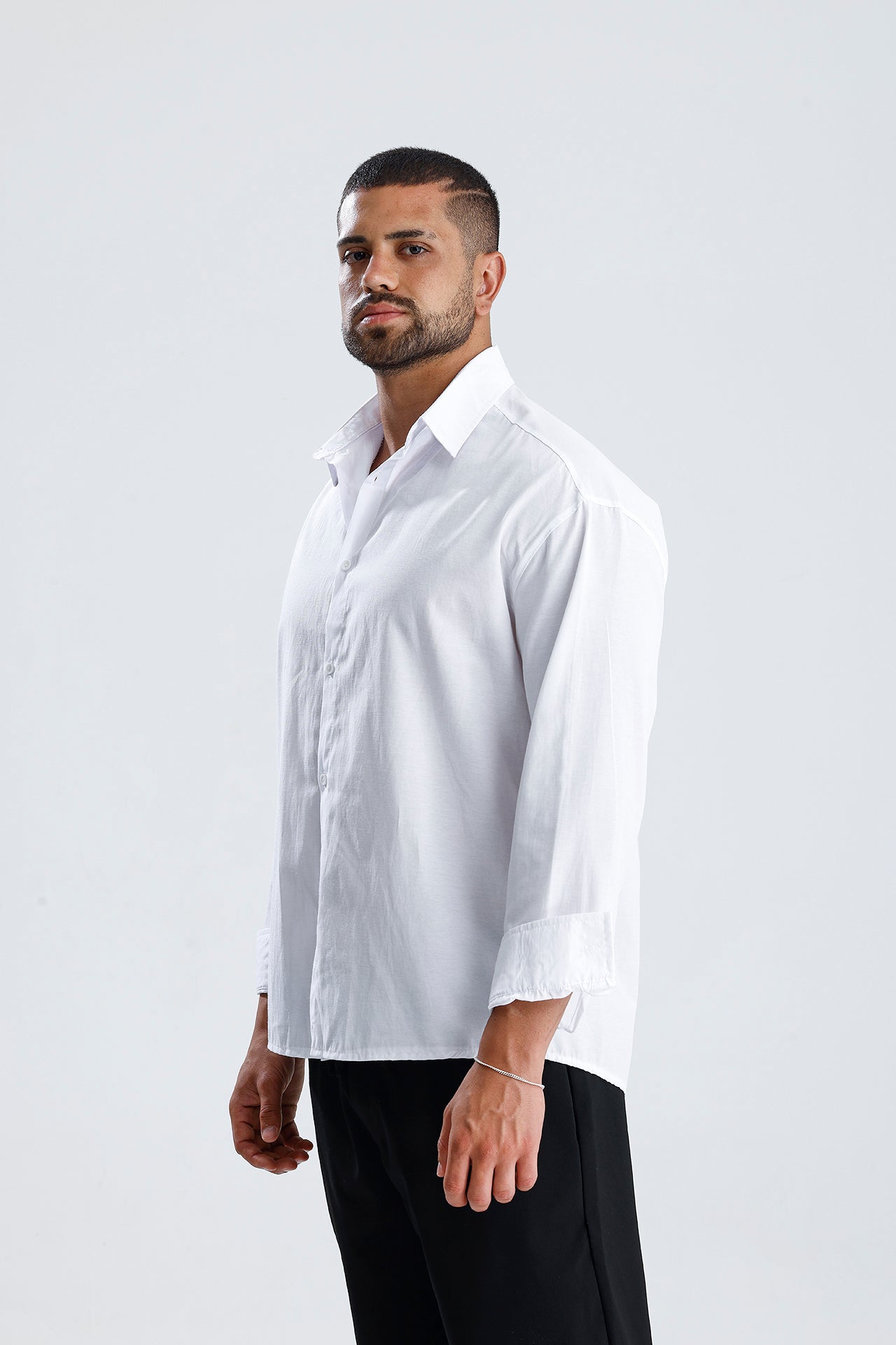 Oversize Fit Dokulu Uzun Kol Gömlek