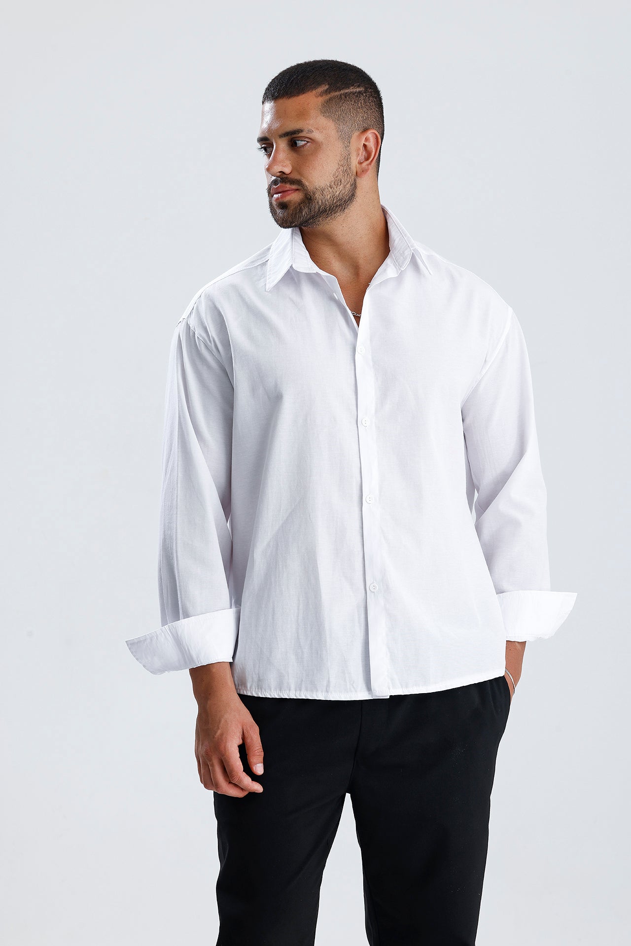 Oversize Fit Dokulu Uzun Kol Gömlek