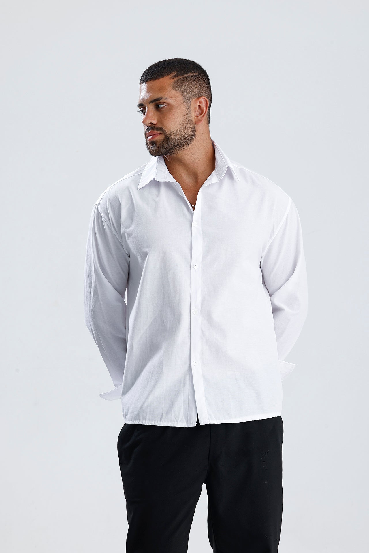 Oversize Fit Dokulu Uzun Kol Gömlek