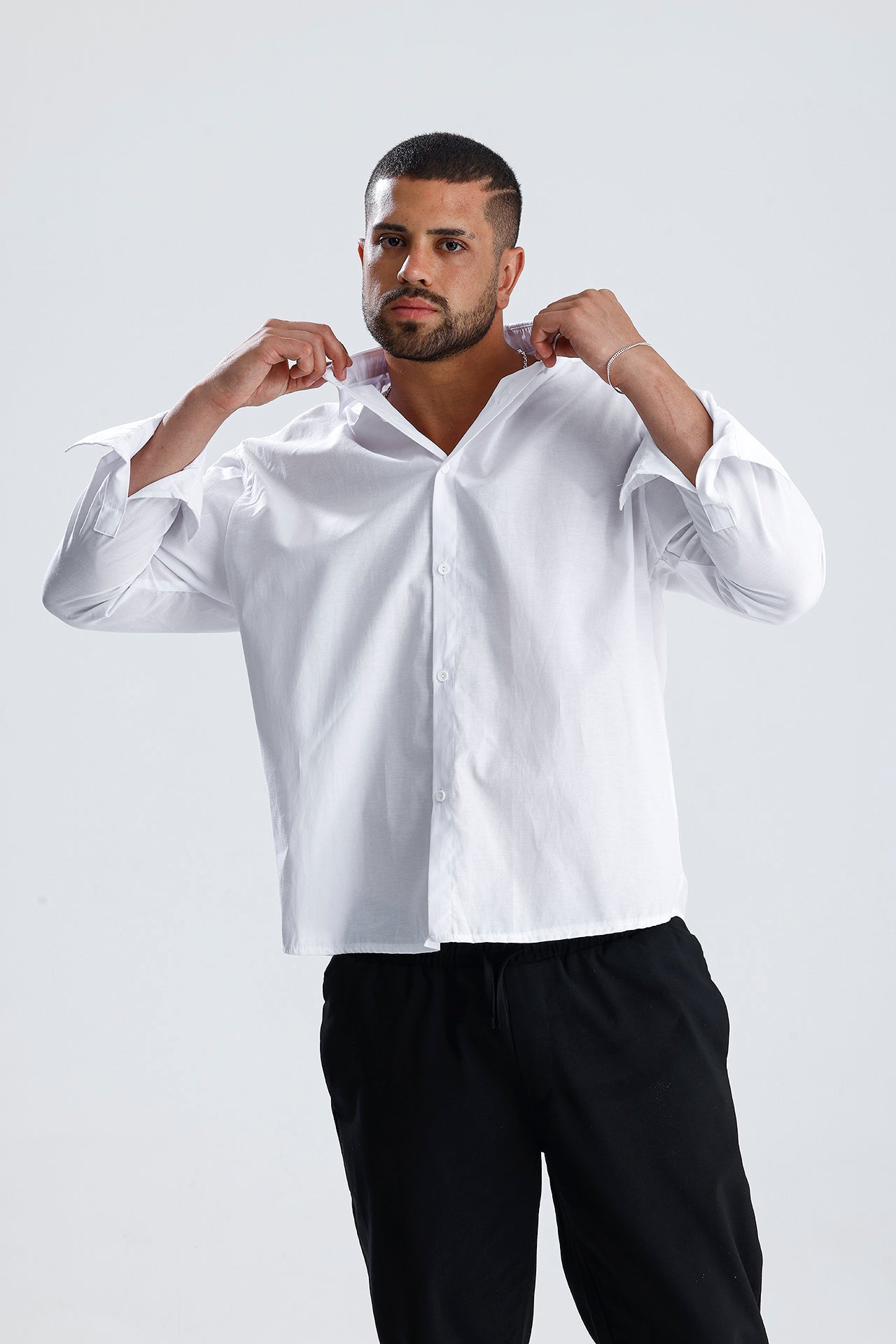 Oversize Fit Dokulu Uzun Kol Gömlek