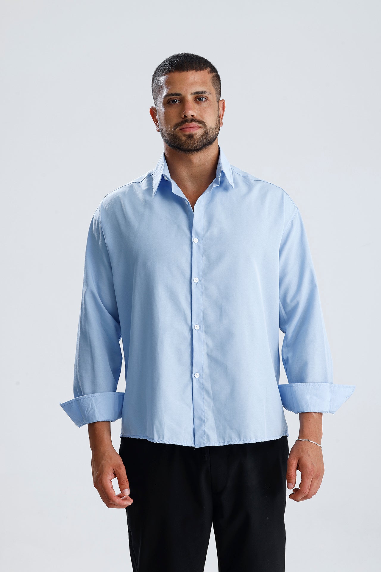 Oversize Fit Dokulu Uzun Kol Gömlek