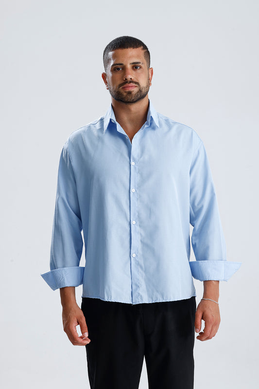 Oversize Fit Dokulu Uzun Kol Gömlek