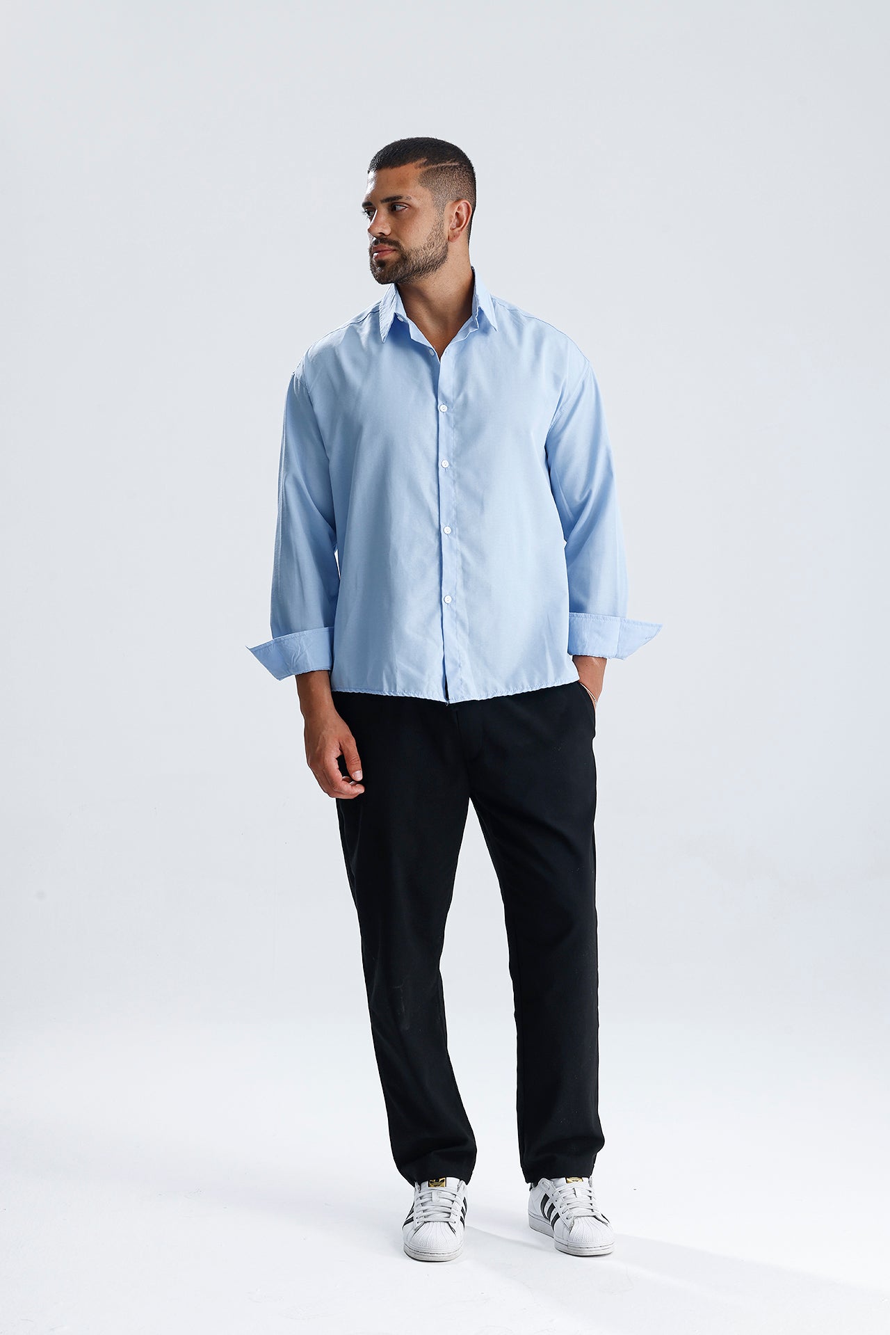 Oversize Fit Dokulu Uzun Kol Gömlek