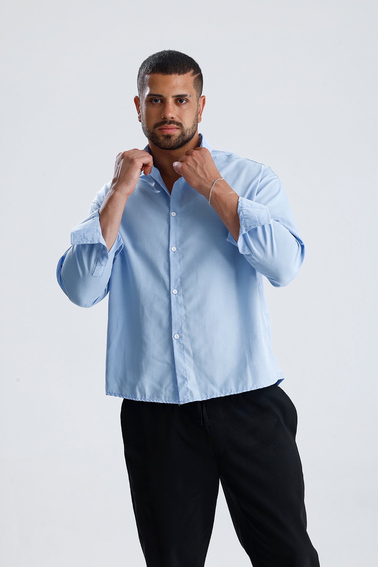 Oversize Fit Dokulu Uzun Kol Gömlek