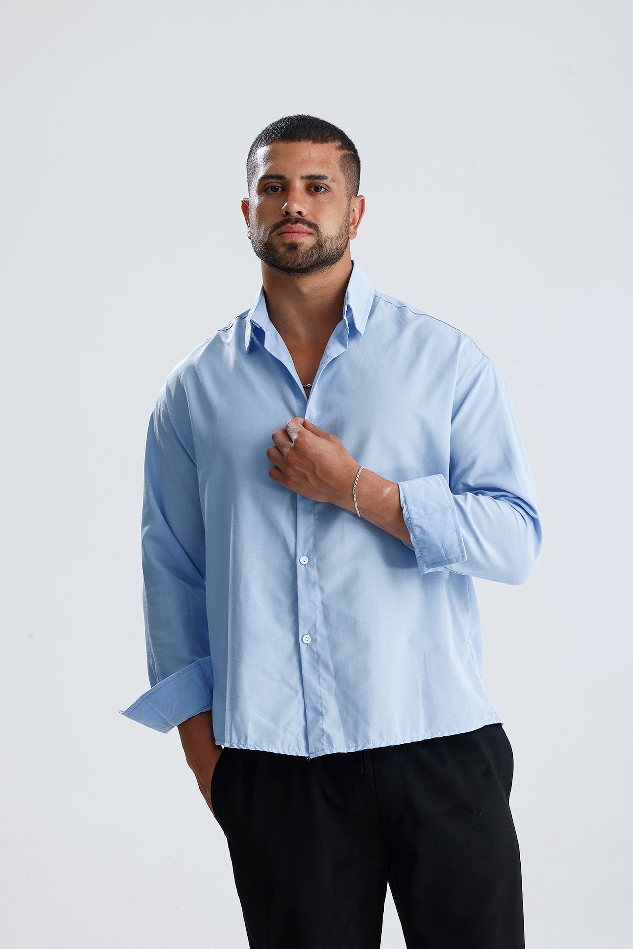 Oversize Fit Dokulu Uzun Kol Gömlek