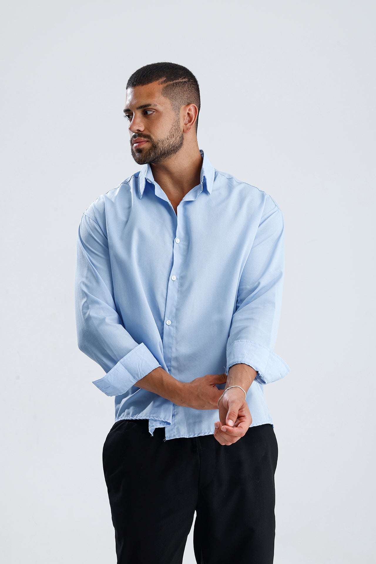 Oversize Fit Dokulu Uzun Kol Gömlek