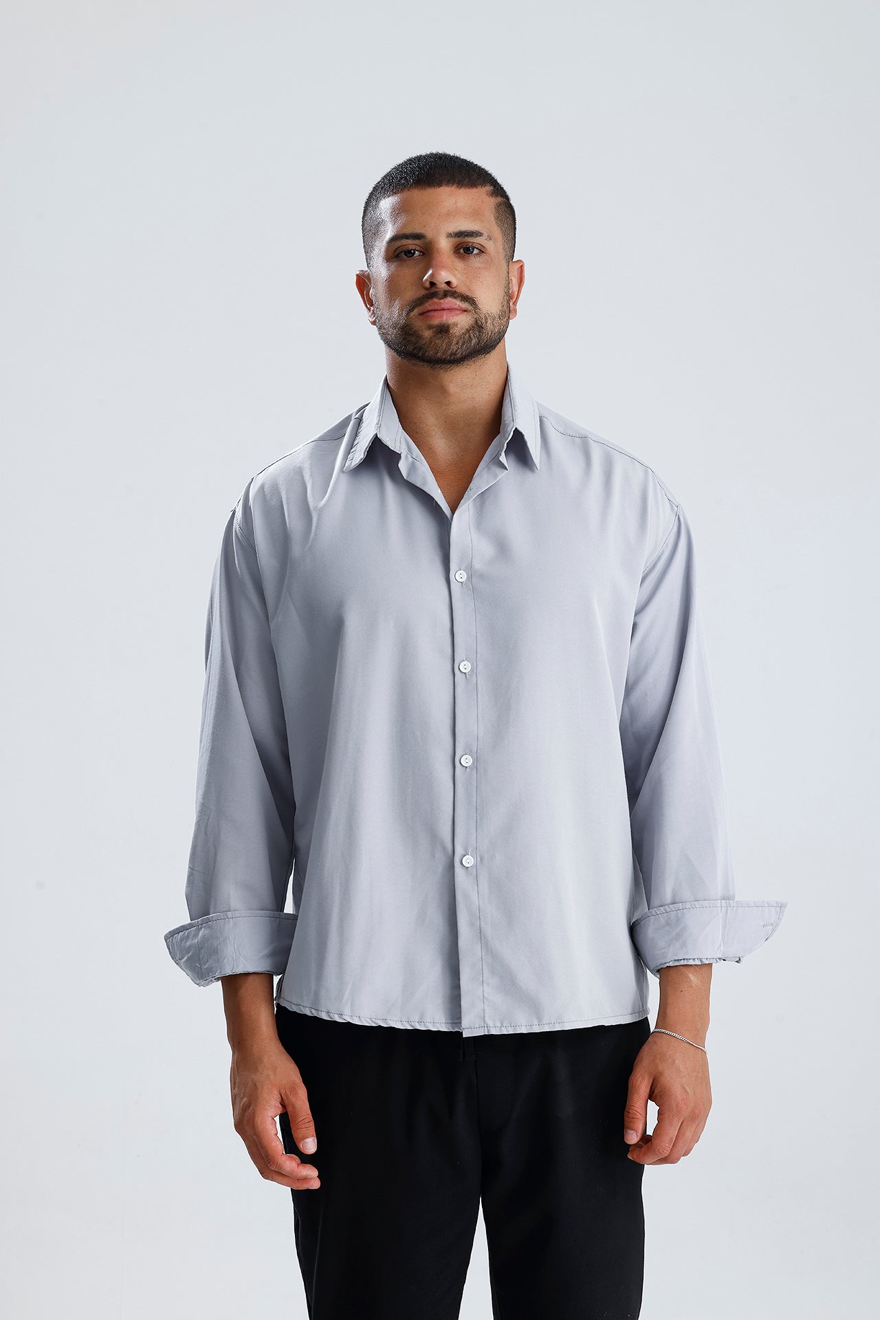 Oversize Fit Dokulu Uzun Kol Gömlek