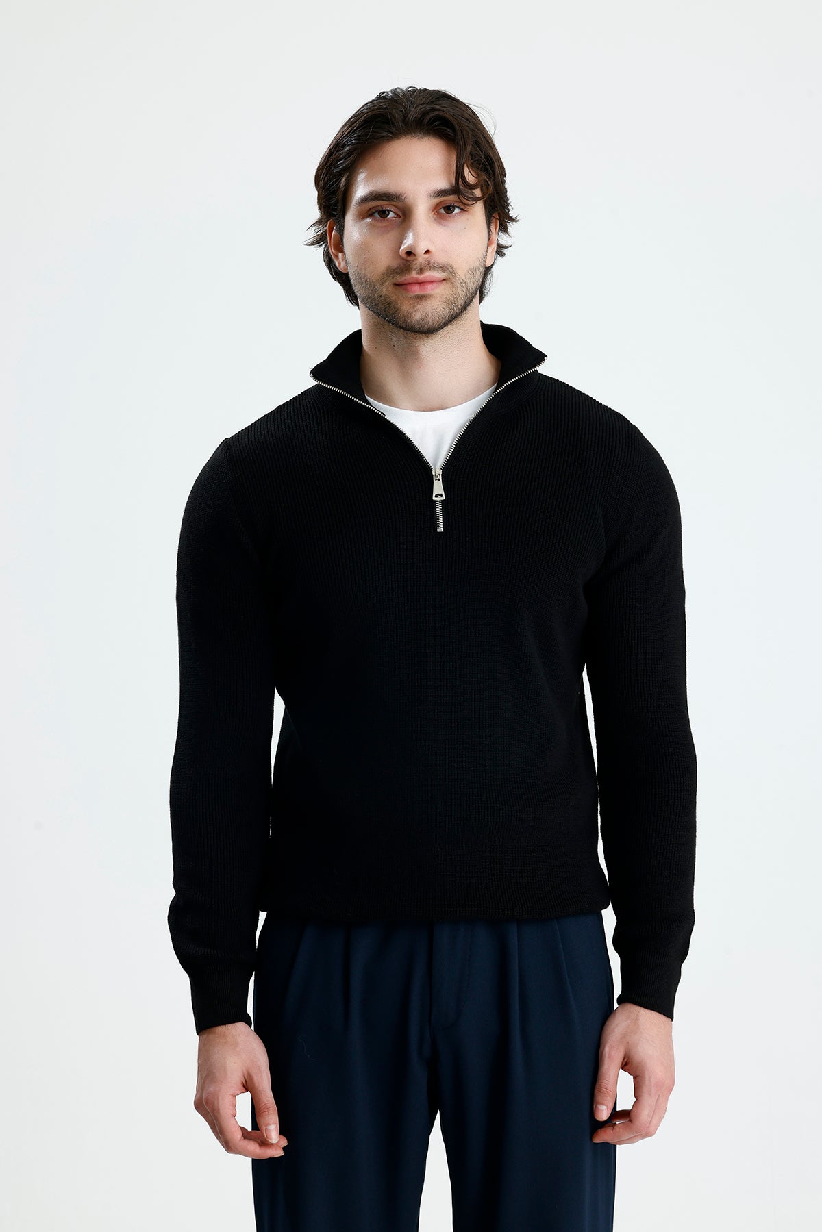 Yarım Fermuarlı Selanik Örgü Triko Kazak