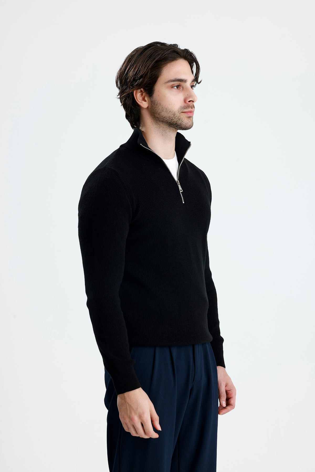 Yarım Fermuarlı Selanik Örgü Triko Kazak