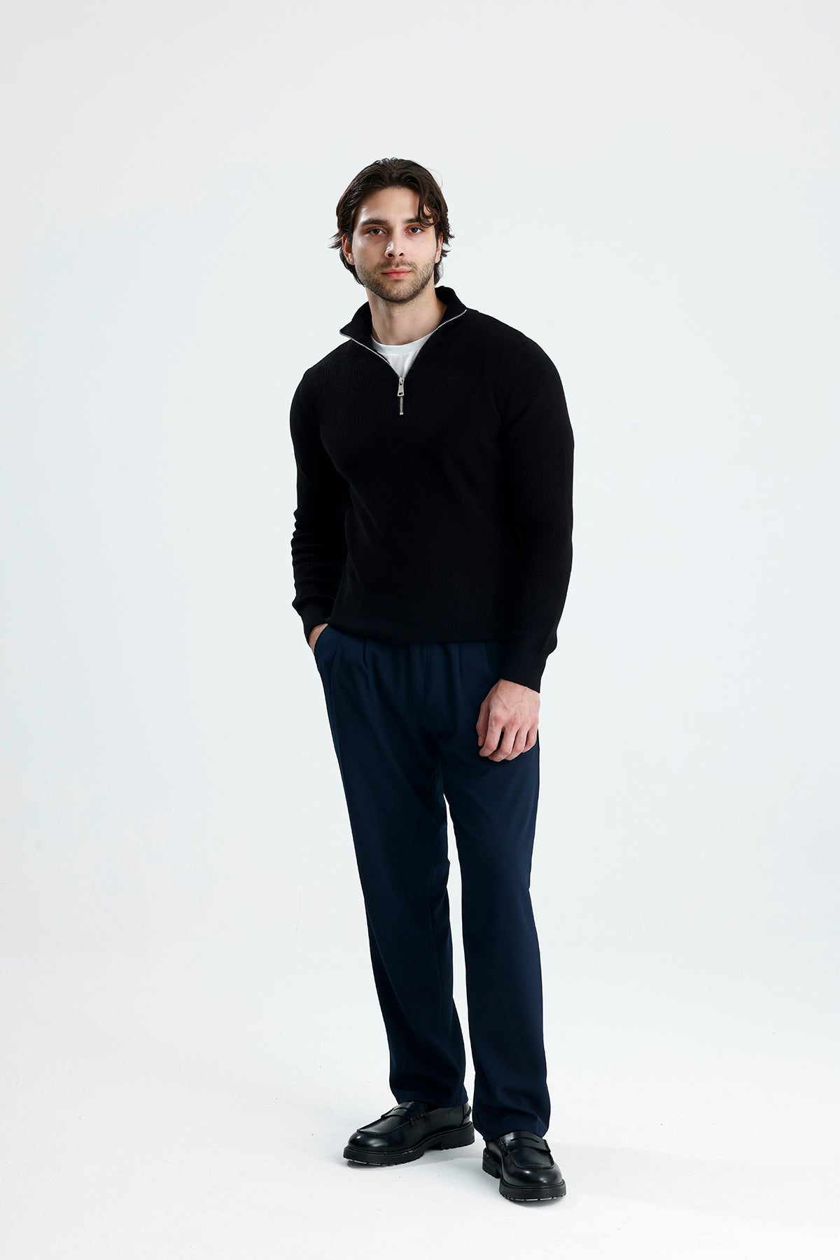 Yarım Fermuarlı Selanik Örgü Triko Kazak