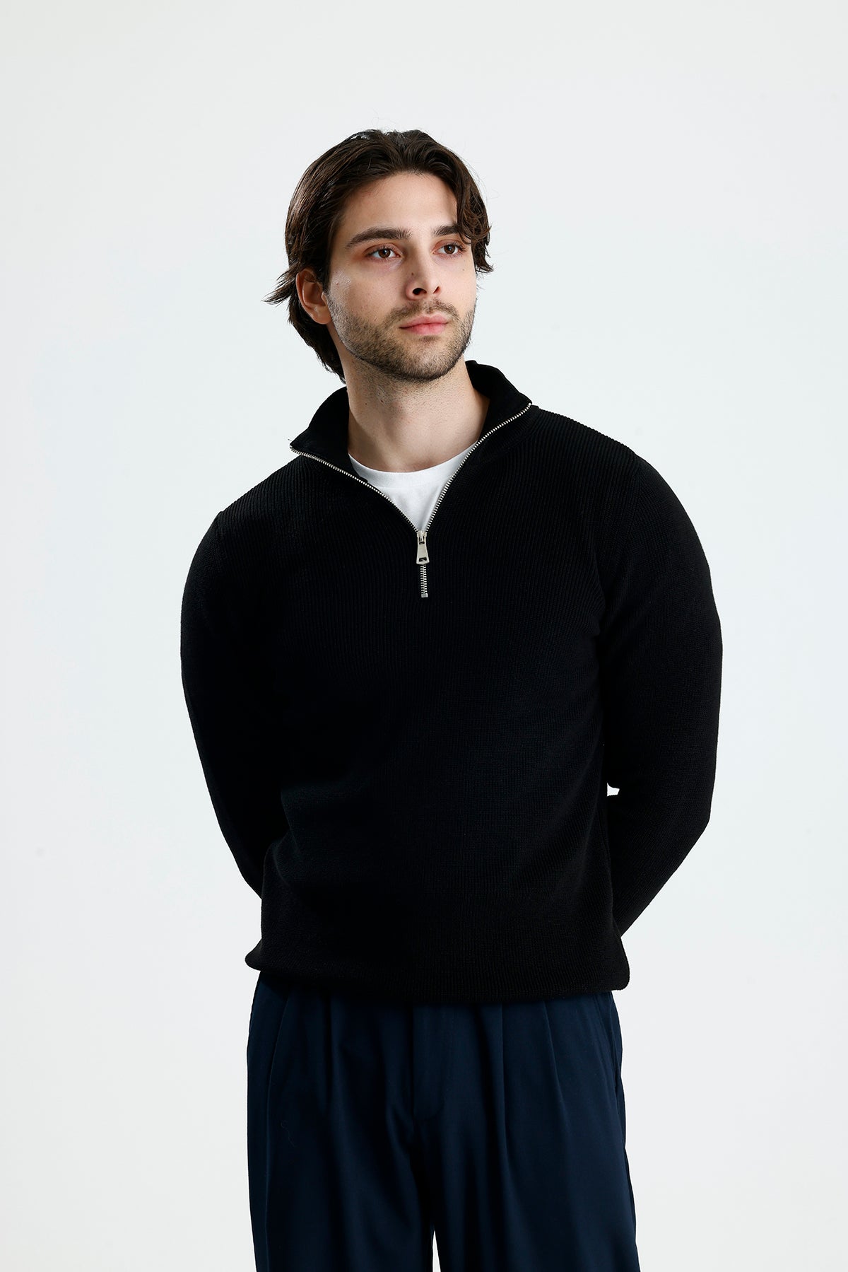 Yarım Fermuarlı Selanik Örgü Triko Kazak