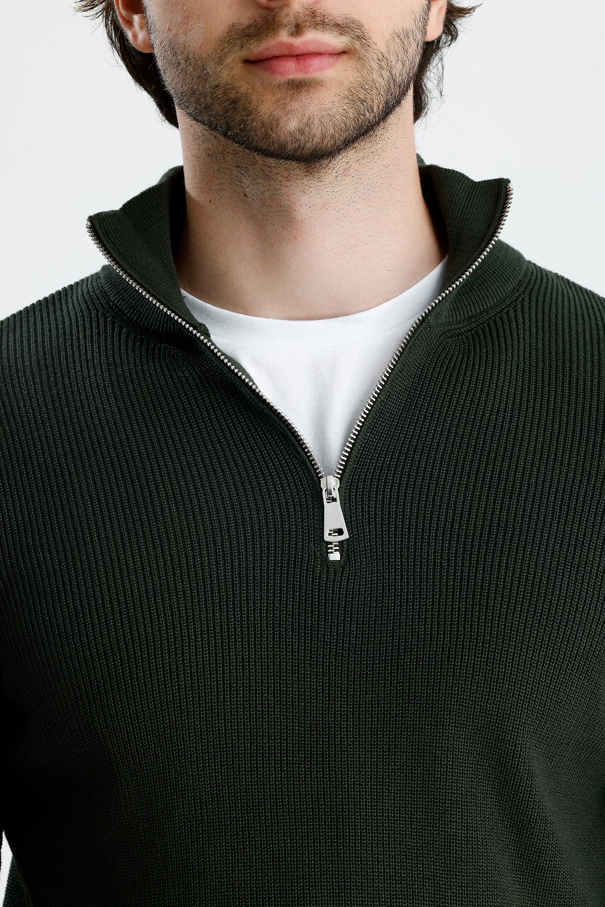 Yarım Fermuarlı Selanik Örgü Triko Kazak