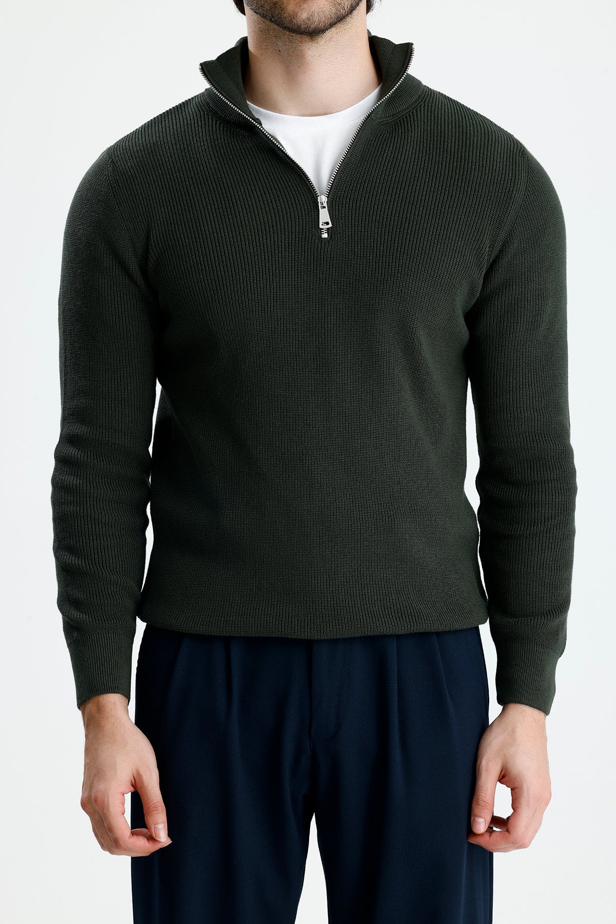 Yarım Fermuarlı Selanik Örgü Triko Kazak