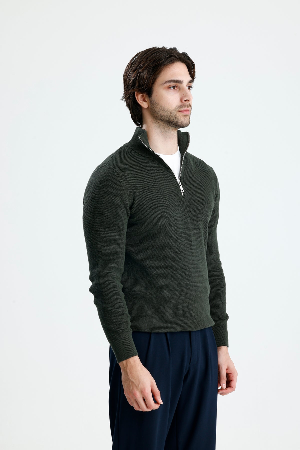 Yarım Fermuarlı Selanik Örgü Triko Kazak