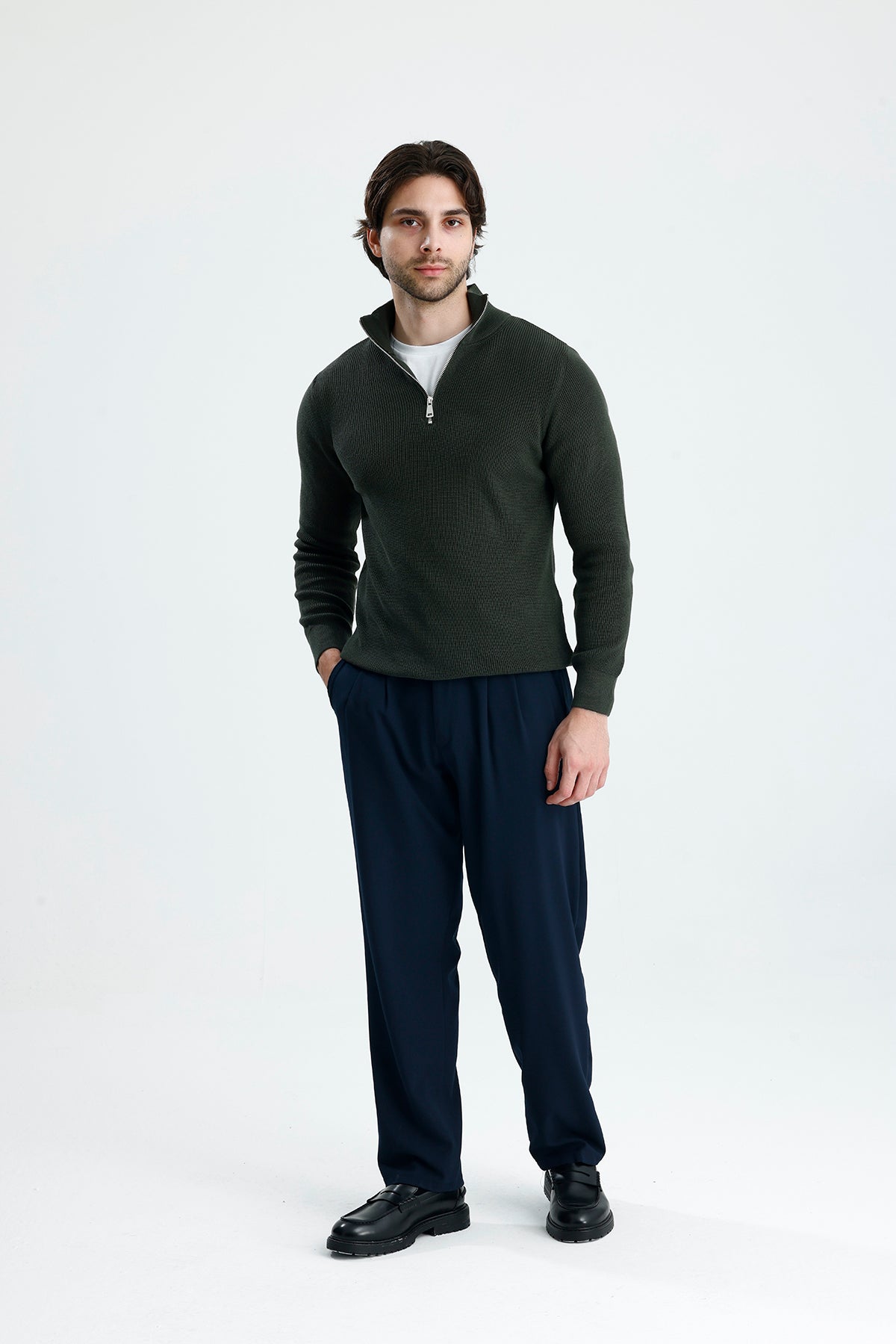 Yarım Fermuarlı Selanik Örgü Triko Kazak